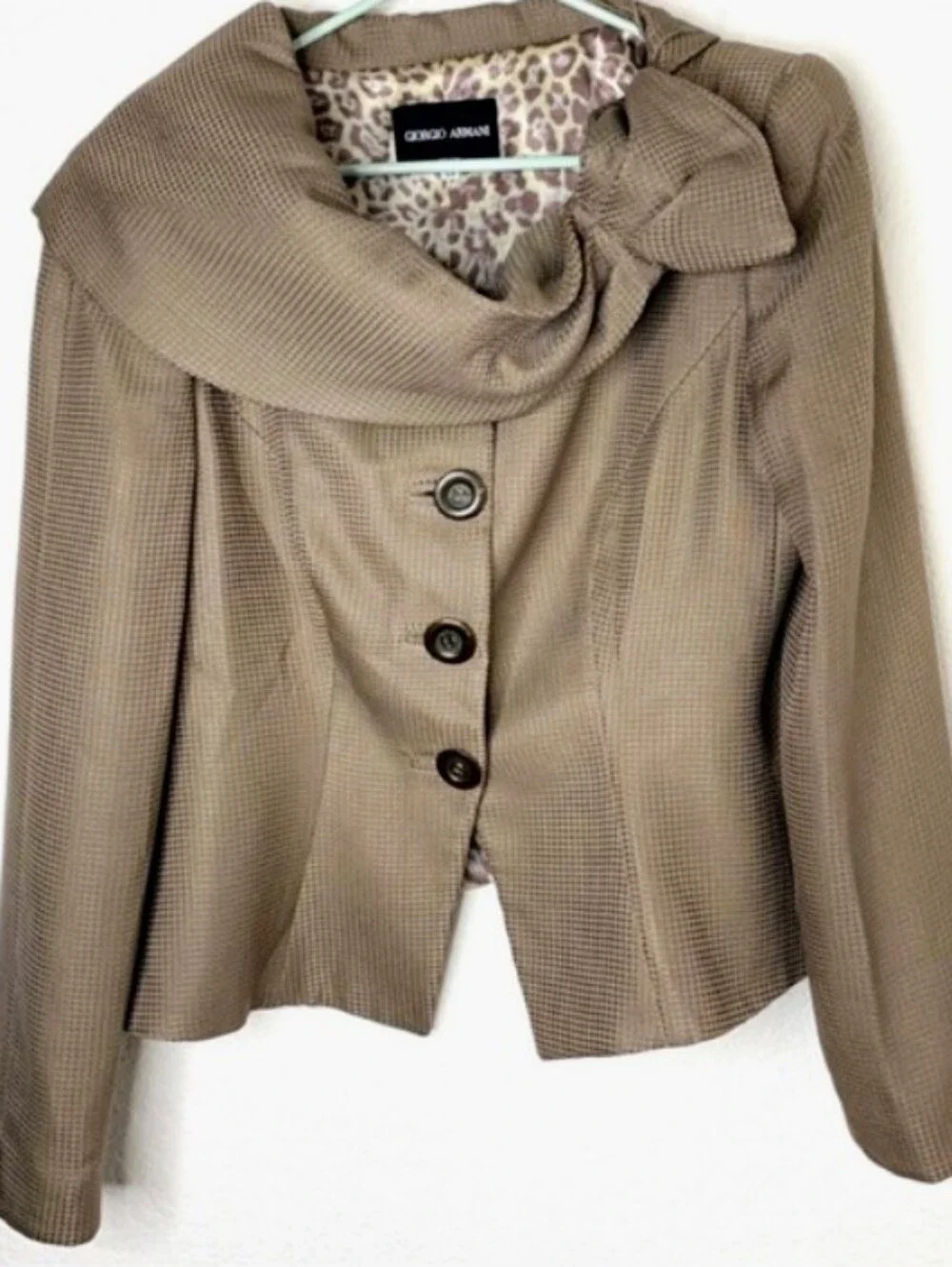 GIORGIO ARMANI 46 12 PEPLUM TAN SILK WAFFLE COUTURE RUNWAY TIMELESS  PANTS SUIT - Picture 11 of 14